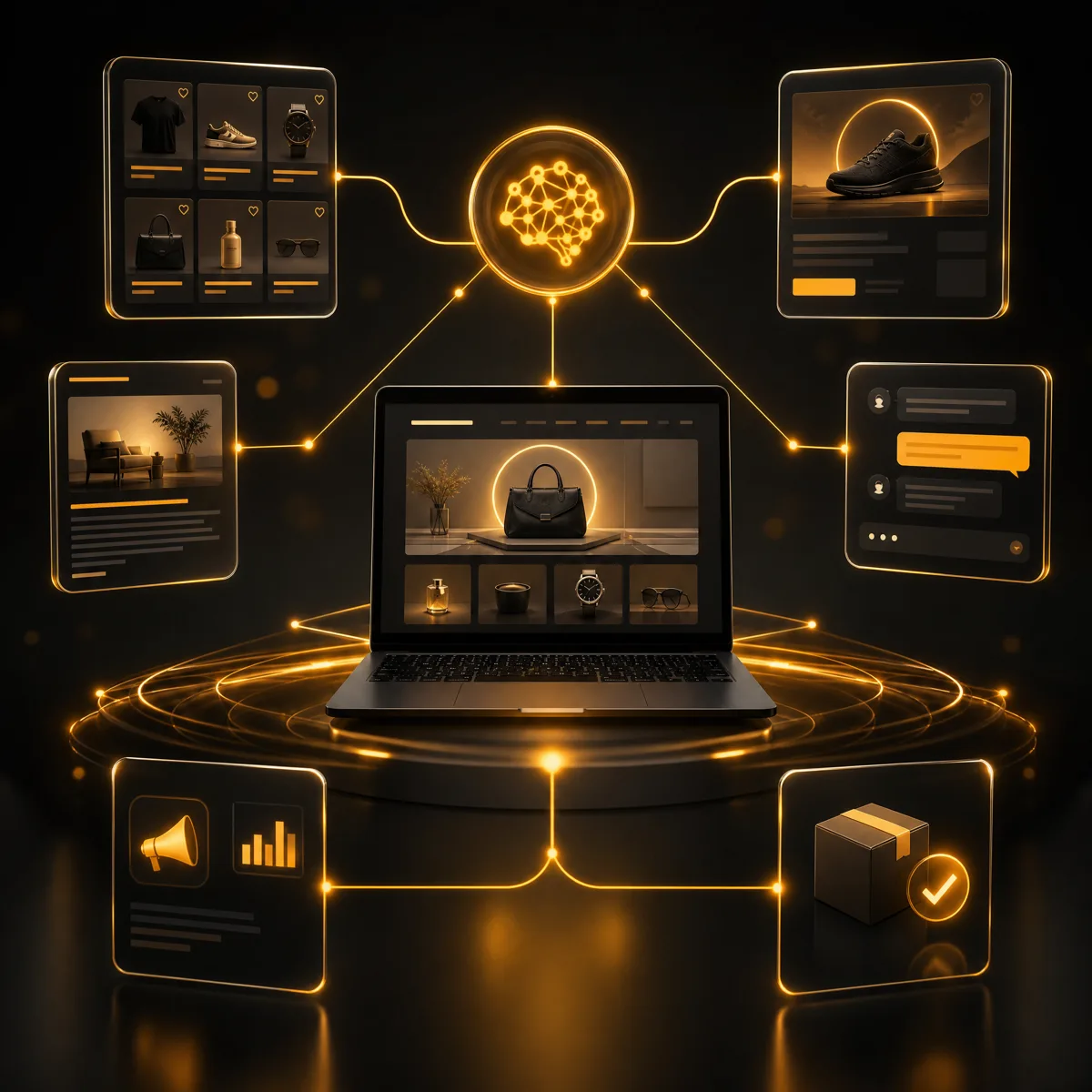 AI agents orchestrating a business: ads, social media, content, an AI influencer and a website